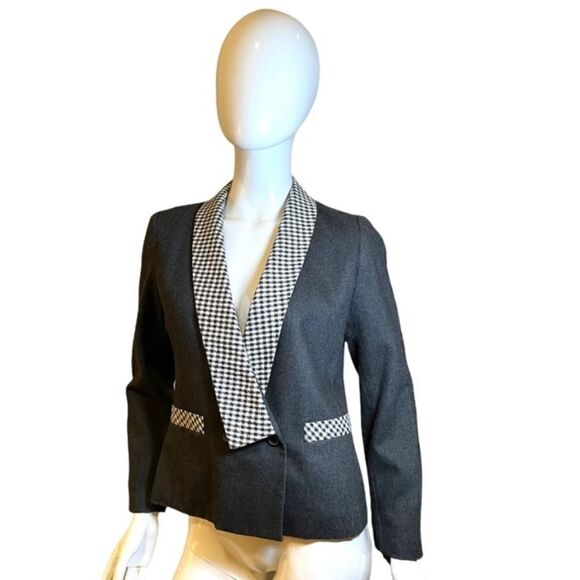 Vintage Plaid Checkerboard Double Breasted Jacket Grey Medium - Picture 1 of 15